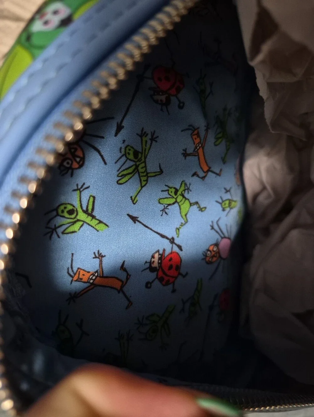 NWT Loungefly Pixar Bugs Life Mini Backpack in Green with Blue Trim